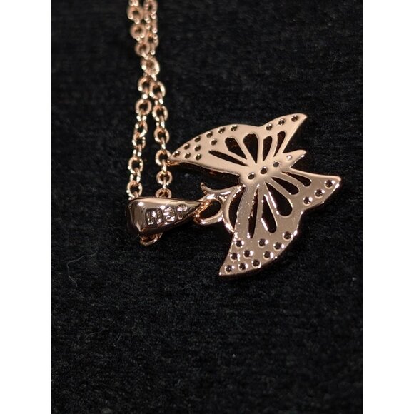 JCM Crystal Rose Gold Tone Butterfly Pave Small Charm Pendant Necklace 20 in - Picture 9 of 10